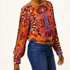 LOFT Floral Fantasy Open Sleeve Tunic Boho Top
